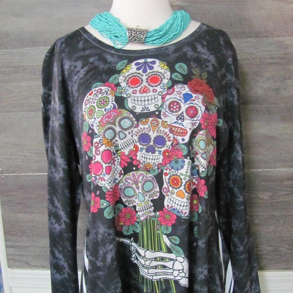 ONE WORLD LIVE & LET LIVE  LADIES SUGAR SKULL SHIRT